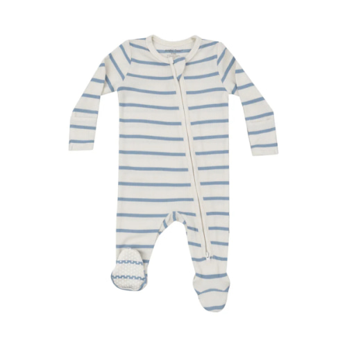 2 Way Zipper Footie - Modal Rib Stripe - Glacier Lake – Angel Dear