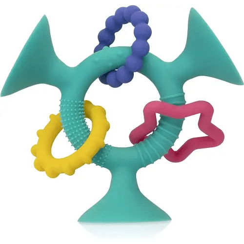 Nuby Silly Three Prong Interactive Suction Toy with Colorful Rings, Aqua
