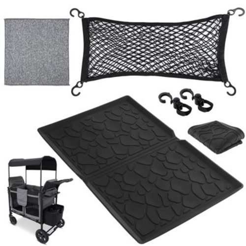 All-weather Mat for Wagon, Foldable Mat Compatible with Wonderfold W4 Wagon, 5 PCS Wagon Cart Accessories, Non-slip Silicone Mat, Cleaning Cloth, Stretchable Cargo Net, 2 Hooks