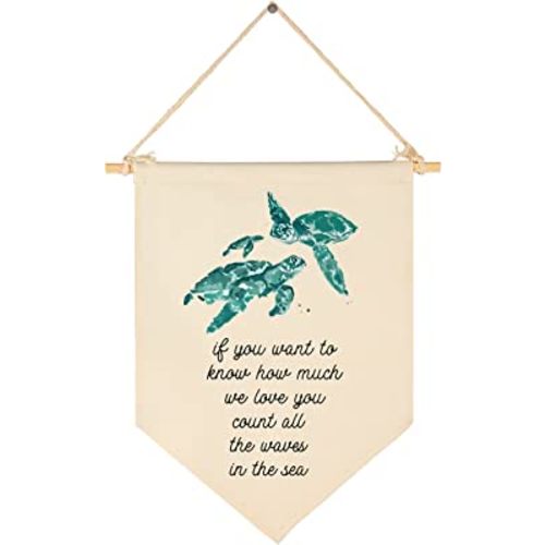FYSIA We Love You-Ocean Turtle Theme Nursery Decor- Canvas Hanging Pennant Flag Banner Wall Sign Decor Gift for Nursery Baby Kids Girl Boy Teen Bedroom Playroom Front Door- Birthday Christmas Gift