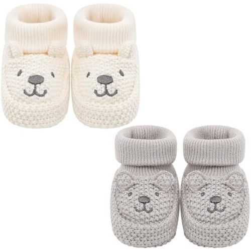 Newborn Shoes Knit Soft Baby Sock Booties for Infant Boys Girls First Walking 2 Pairs, 0-3 Months