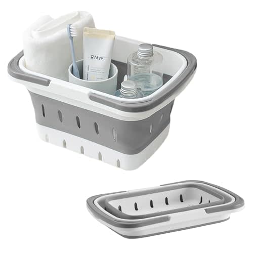 Portable Plastic Shower Caddy Basket - Versatile Collapsible Bath Caddy with Handle - Perforated Travel Shower Basket Organizer for Bathroom, Dorm Room, Kitchen, Gym, RV - Grey | 1-Pack