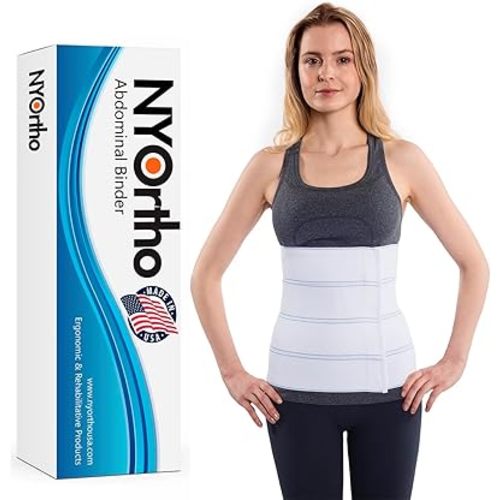 NYOrtho Post Surgery Abdominal Binder (Fits 30¨ - 45¨) - 12" Height, 4 Panel Waist Support Belt for Men & Women - Postpartum Belly Band - Tummy Tuck Compression Garment - MADE IN USA