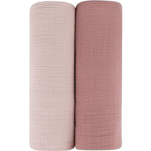 Ely’s & Co. Cotton Muslin Swaddle Blanket 2-Pack for Baby Girl — 100% Cotton Muslin Extra-Large Swaddle Blankets (47” x 47”) Cranberry & Rosewater Pink