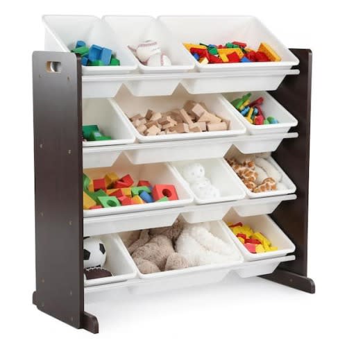 Espresso Collection Espresso and White Kids Toy Storage Organizer with 12 Plastic Bins