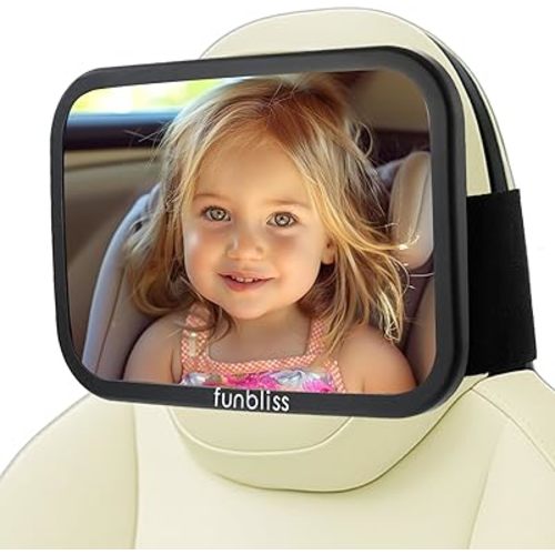 Funbliss Fixed Headrest Baby Car Mirror, Compatible with Tesla Car Mirror for Baby, 360° Rotation Clear & Wide View, Easy Install with Non-Slip Elastic Fixing