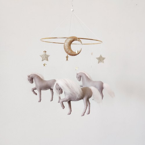 Horse Baby Mobile: Grey, Pink & Gold Nursery Decor