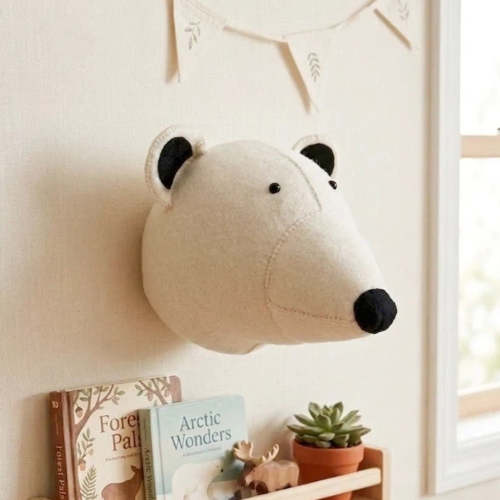 Handmade Felt Cute bear Head Wall Decor - Adorable 3D Safari Animal Head