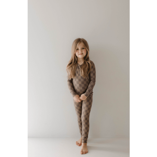 Bamboo Two Piece Pajama | Faded Brown Checkerboard