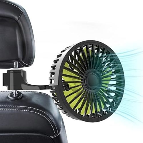 Dealswin USB Car Seat Fan for Backseat: Protable Car Cooling Fan for Car Rear Seat Baby Kids, 3 Speeds and 360 Degree Rotatable Car Rear Seat Headrest Fan for Sedan, SUV, RV, Van Strong Wind Car Fans