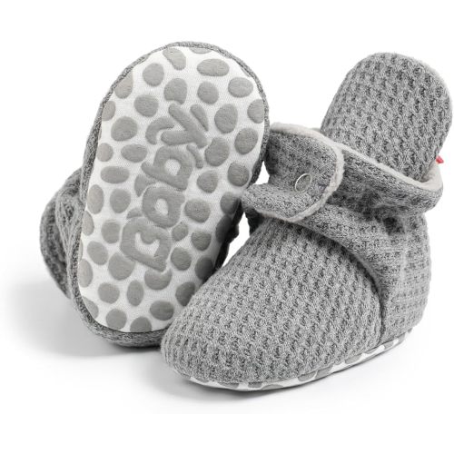 HsdsBebe Unisex Newborn Baby Cotton Booties Non-Slip Sole for Toddler Boys Girls Infant Winter Warm Fleece Cozy Socks Shoes