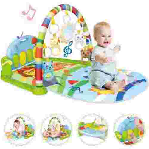 Babyeap 3 in 1 Baby Play Gym Mat, Kick and Play Piano Playmat, Musical Activity Fitness Gym, Tummy Time Toys for Infants, 0-36 Months