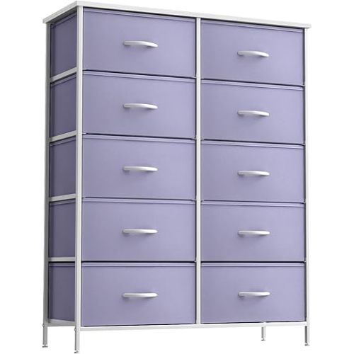 Sorbus Kids Dresser with 10 Drawers - Storage Unit Organizer Chest for Clothes - Bedroom, Kids Room, Nursery, & Closet (Purple, 34 x 12 x 47-10 Drawer)