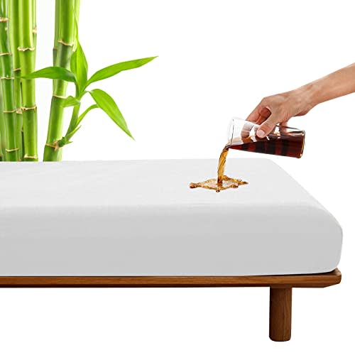 SPRINGSPIRIT Twin Mattress Protector Waterproof, Cooling Viscose Made from Bamboo Twin Mattress Pad Cover Fitted Sheets for Kids Adult up to 14'' Deep Pocket