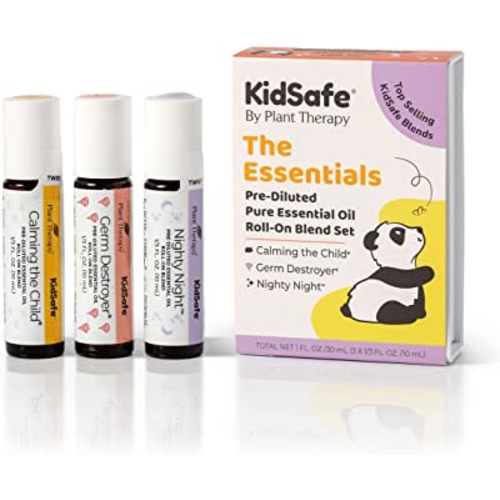 Plant Therapy KidSafe Essentials Roll-On Set 100% Pure, Therapeutic Grade Essential Oils Diluted in Coconut Oil 10 mL (1/3 oz) Each