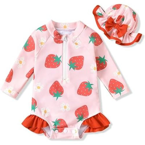 Amazon.com: Aalizzwell Baby Girls Long Sleeve One Piece Swimsuit with Hat: Clothing, Shoes & Jewelry