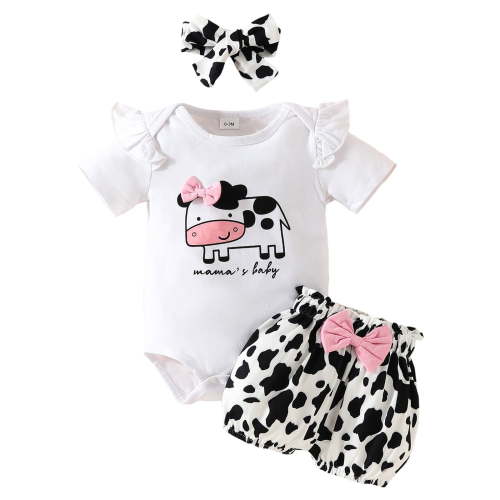 Splozh Baby Girl Clothes Summer Cowgirl Outfits My First Rodeo Romper Cow Print Bloomer Shorts Headband 3 Piece Set,White 0-3 Months