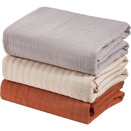 100% Cotton Muslin Swaddle Blankets, 3-Pack 47x47 Inches – Soft Baby Receiving Blankets for Newborns, Breathable Natural Cotton for Sensitive Skin (Earth Tone Neutrals)