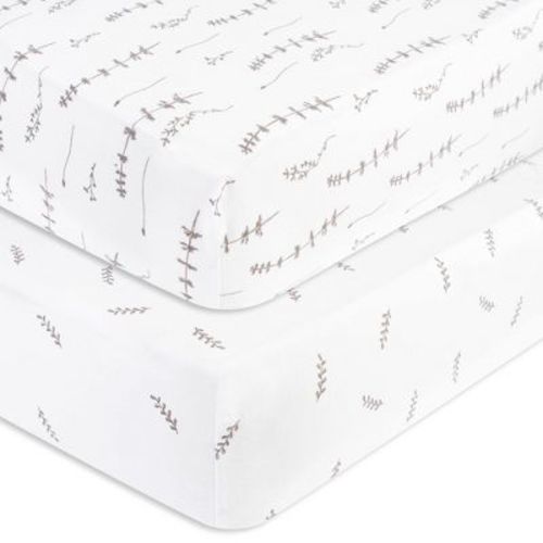 Ely's & Co. Baby Fitted Crib Sheet 100% Combed Jersey Cotton Forest Grey Leaf Collection 2 Pack
