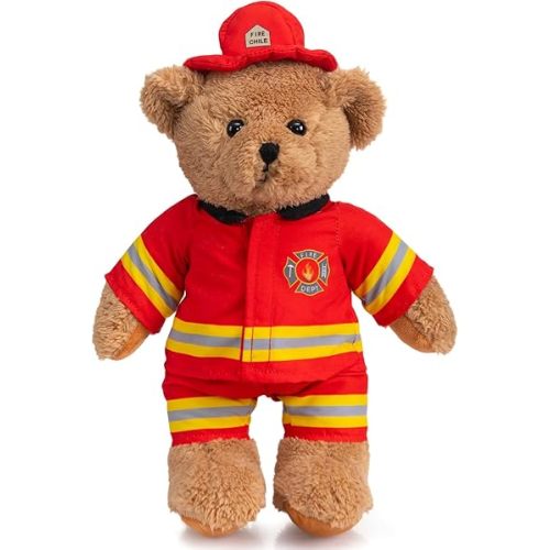 HollyHOME Firefighter Stuffed Animal Teddy Bear Soft Plush Toy with Firefighter Uniform Fire Fighter Doll Gifts for Kids and Firefighters Holiday Birthday Valentine 16 inches