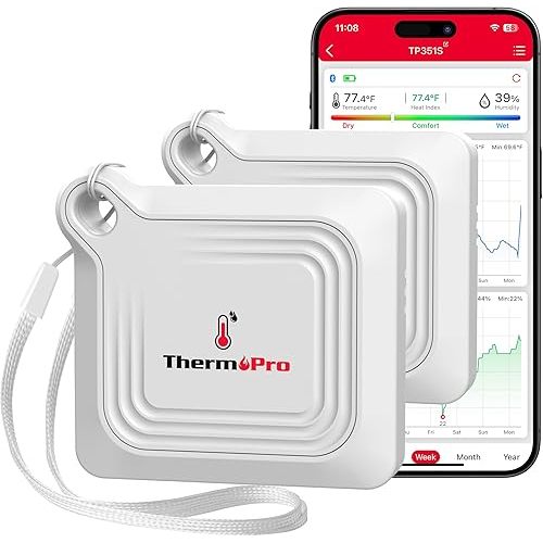ThermoPro Bluetooth Hygrometer Thermometer for House, 260FT Temperature and Humidity Monitor, Remote App Control Humidity Temperature Sensor, 2-Year Data Storage Export for Greenhouse Room, 2 Pack