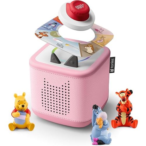 Toniebox 2 Audio Player Bundle for Kids 3+ with Winnie The Pooh, Tigger, Eeyore Figurines and Tonieplay Game & Controller - Cloud Pink