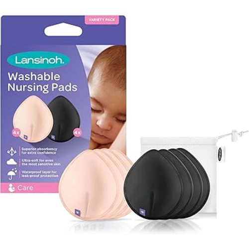 Lansinoh Reusable Nursing Pads, Nursing Essentials for Breastfeeding Mothers, 8 Absorbent Nursing Pads With Mesh Wash Bag, Pink and Black Pads