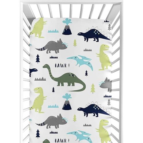Fitted Crib Sheet for Blue and Green Modern Dinosaur Baby/Toddler Bedding Set Collection - Dinosaur Print
