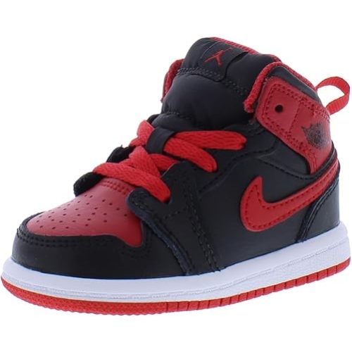 NIKE Jordan 1 MID (TD) Toddler DQ8425-060 (Black/FIRE RED-White), Size 4