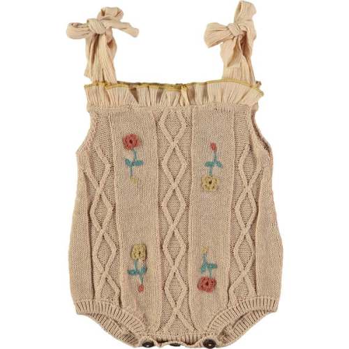 Wild Flower Knit Baby Body, Beige - Coco Au Lait | Maisonette