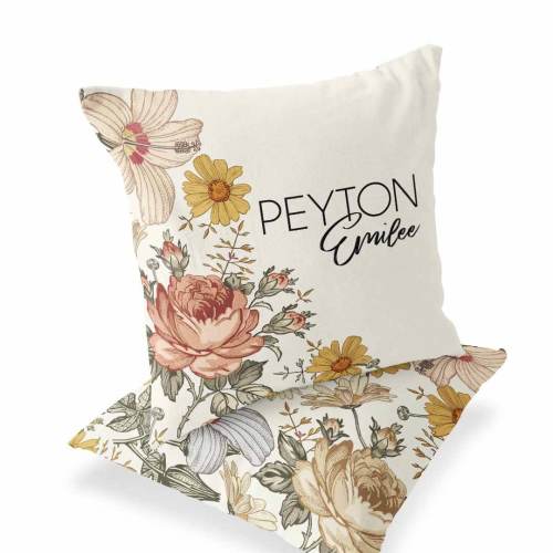 Peyton's Vintage Floral Personalized Name Throw Pillow