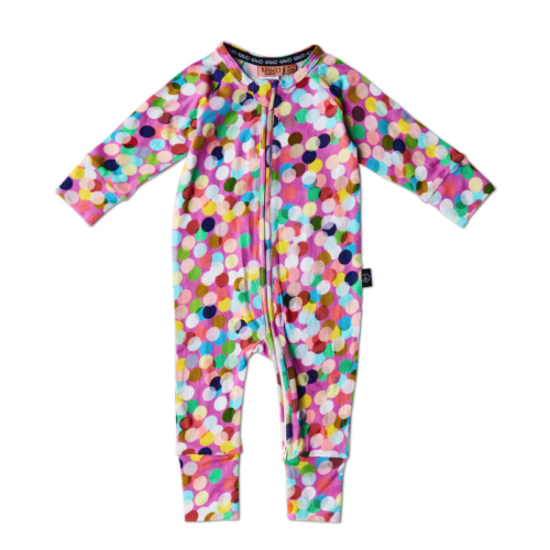Confetti Pink Organic Long Sleeve Zip Romper