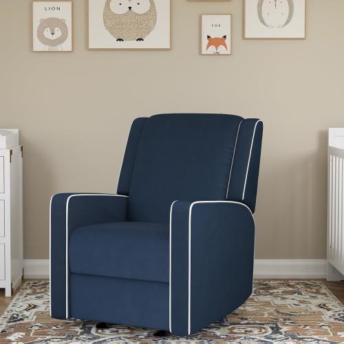 Baby Relax Robyn Rocking Chair, 2-in-1 Nursery Recliner, Upholstered, Blue Linen