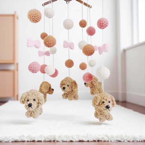 Goldendoodle Crochet Baby Mobile set 2, Dog baby mobile, Nursery decor,Dog crochet mobile, Puppy baby mobile, Baby Shower Gift