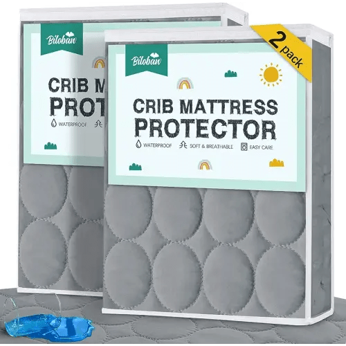 Crib Mattress Protector Sheets Waterproof 2 Pack, Quilted Crib Mattress Pad Cover Fitted Fits for Baby Toddler Bed Mattress, Grey, 52” x 28”