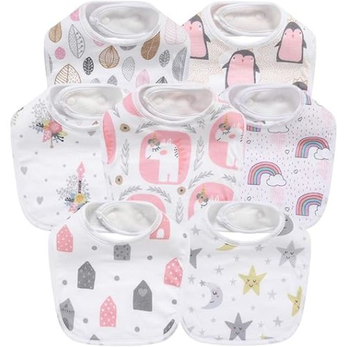 7 Pack Baby Cotton Absorbent Bibs for Drooling Teething