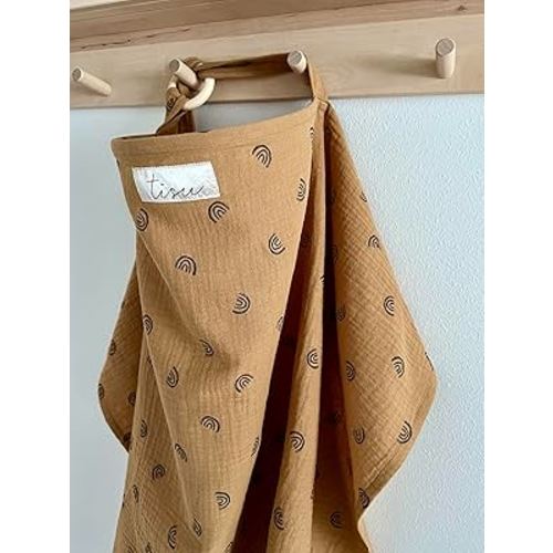 Nursing Cover for Baby Breastfeeding & Pumping | Multi Use Car Seat Stroller Cover | Breathable Soft Muslin Cotton | Breast Feeding Apron & Shawl by TISU (Caramel Brown Rainbow)