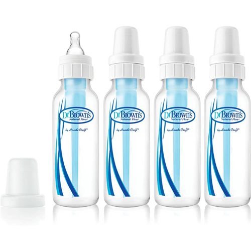 Dr. Brown’s Natural Flow® Anti-Colic Baby Bottle with Level 1 Slow Flow Nipples, 8oz, 4 Pack