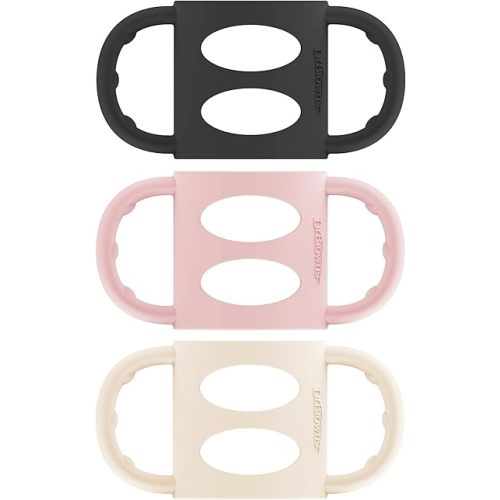 Dr. Brown’s Milestones 100% Silicone Baby Bottle Handles, Narrow, Black, Light Pink, Ecru, 3 Pack, 4m+