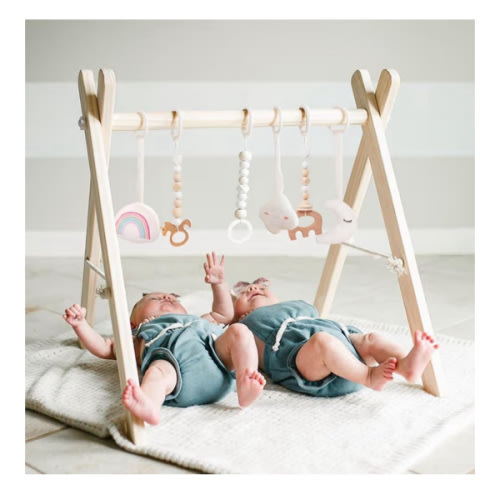 Amazon.com : Wooden Baby Gym with 6 Gym Toys, Foldable Baby Play Gym, Natural Pine Wood Play Gym, Frame Activity Center Hanging Bar, Wooden Play Gym : Baby