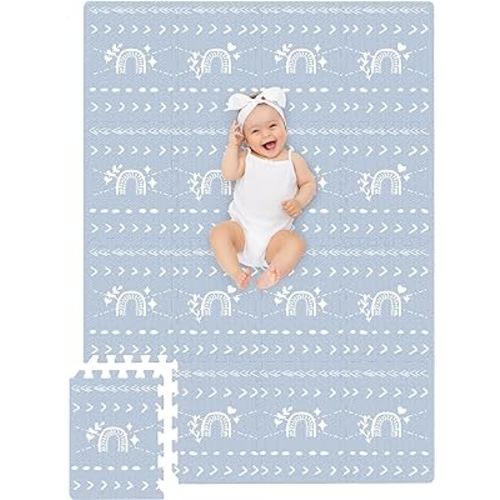 Baby Foam Play Mat - 67.2" x 48" Puzzle Floor Mat - Baby Crawling Mat with Interlocking Tiles, Soft Foam Play Mat Floor Tiles for Playroom Nursery Or Home Decor (5.6 x 4 ft, Boho Rainbow)