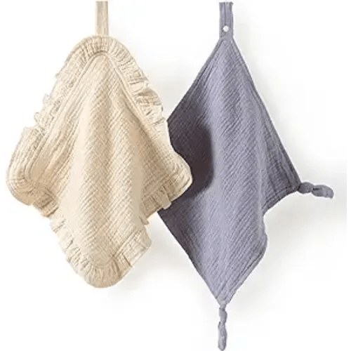 Loveys for Babies, 2 Pack Organic Cotton Muslin with Attachable Snap Closure - Loveys for Babies Newborn Baby Lovey Security Blankets (Khaki)