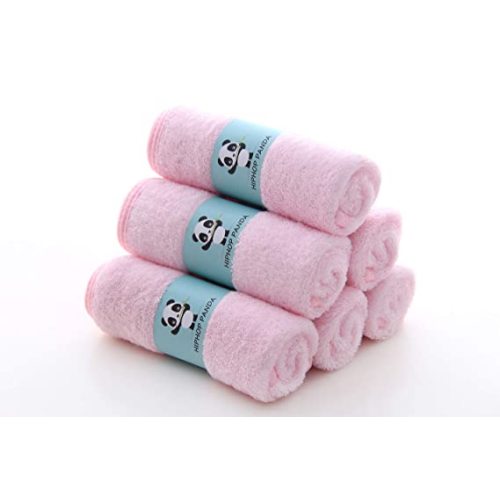 HIPHOP PANDA Baby Washcloths, Rayon Made from Bamboo - 2 Layer Ultra Soft Absorbent Newborn Bath Face Towel - Reusable Baby Wipes for Delicate Skin -Baby Registry as Shower (Pink, 6 Pack) - 10x10 Inch (Pack of 6)