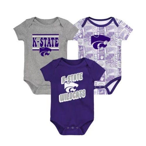 K-State Wildcats Baby PURPLE Sunday Commics 3PK SS Designed One Piece Set - 133420231