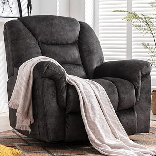 ANJ Rocking Recliner Chair Oversized Swivel Rocker Recliners, Comfy Glider Rocking Chairs for Big Man, Extra Wide Recliners Overstuffed Reclining Chair for Living Room, Grey