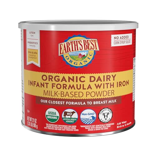 Earth's Best Organic Dairy Infant Formula for Babies 0-12 Months, Milk-Based Powder Formula with Iron, Omega-3 DHA, and Omega-6 ARA, 21 Ounce Container