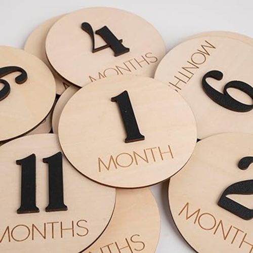 Baby Monthly Milestone, Wooden Baby Milestone Signs, Monthly Milestone Wood Discs, Baby Milestone Discs (3D Black)