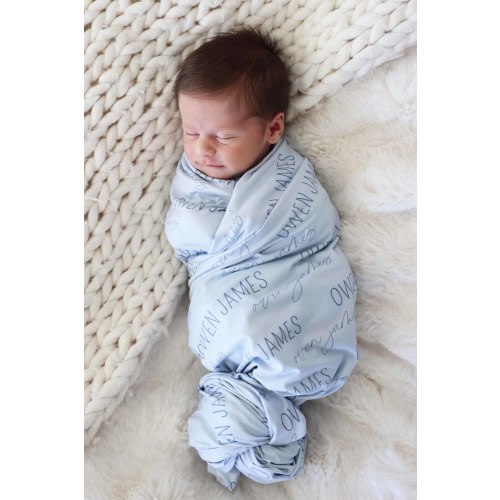 Personalized Baby Blue Baby Name Swaddle Blanket