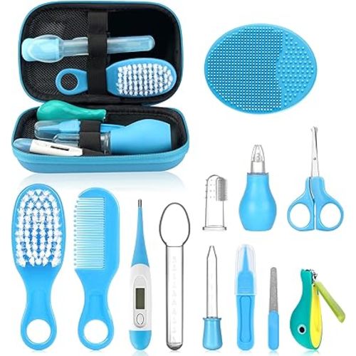 Baby Healthcare and Grooming Kit, Portable Baby Safety Care Set, Baby Essentials kit for Newborn (Blue 13 in 1)
