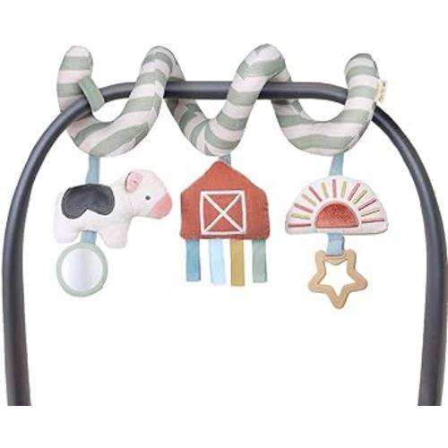 Itzy Ritzy Spiral Car Seat & Stroller Activity Toy - Stroller & Car Seat Toys for Ages 0 Months and Up - Hanging Toys Include Dangling Ring, Mirror and Textured Ribbons (Farm)